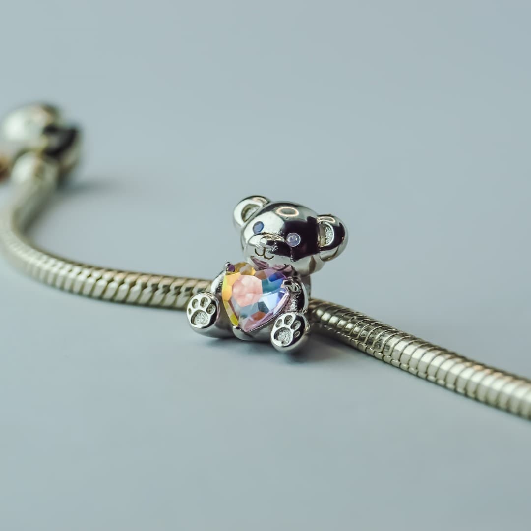 Charms Pluszowy Miś srebro 925 białe złoto zawieszka