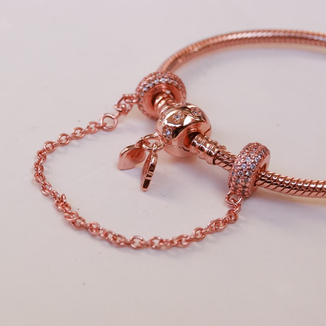 Łańcuszek zabezpieczający z gwintem srebro 925 różowe złoto rose gold