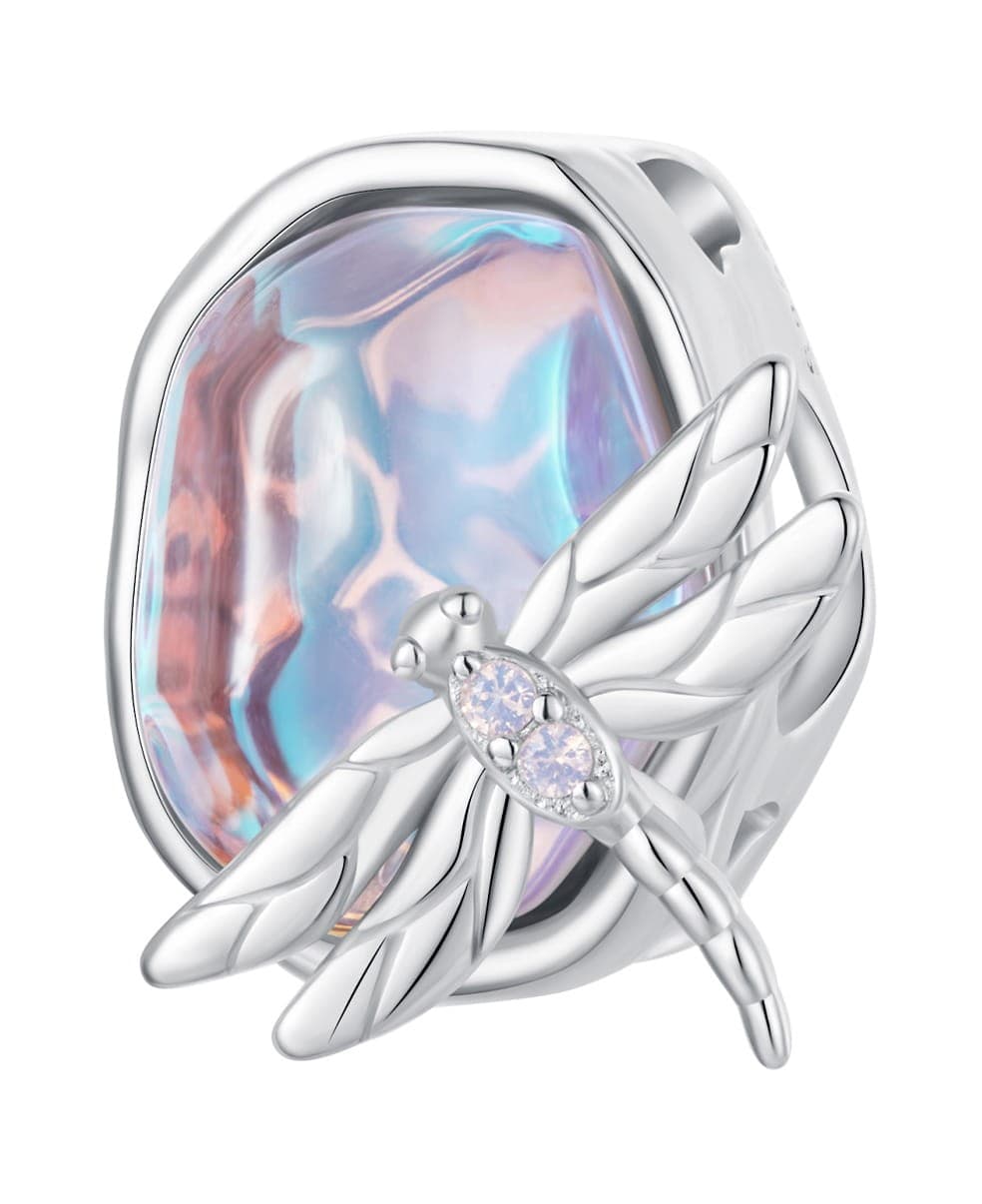 Charms Lśniąca Ważka srebro 925 białe złoto opal