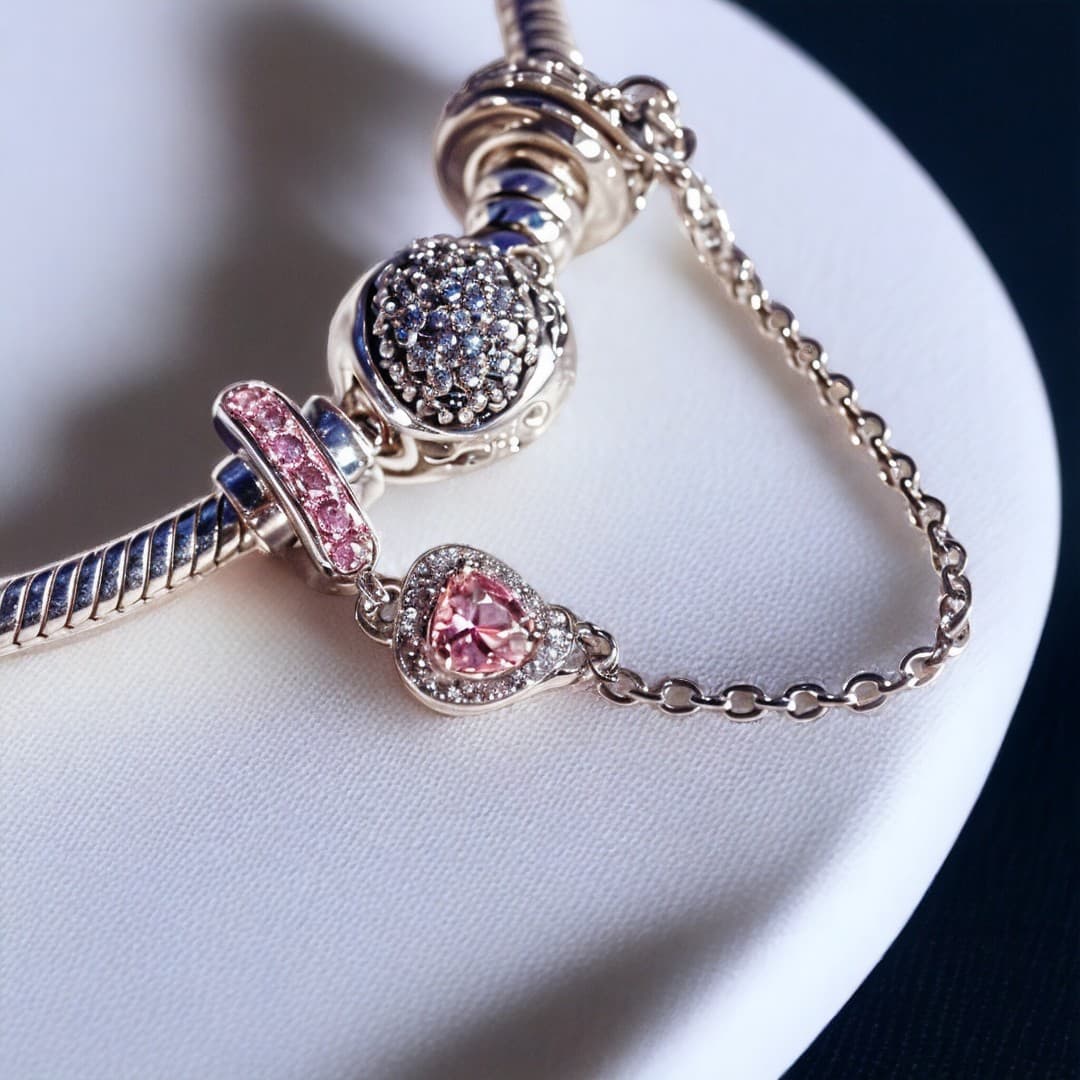 Łańcuszek zabezpieczający do bransoletki Pandora SERCE srebro 925 platyna