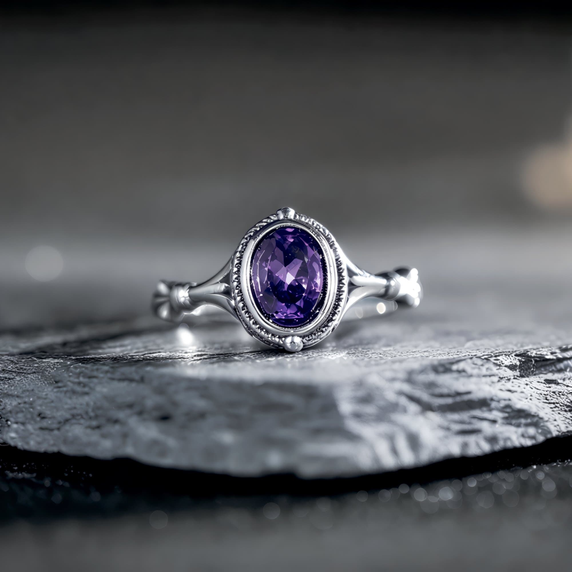 Pierścionek z naturalnym ametystem srebro 925 vintage
