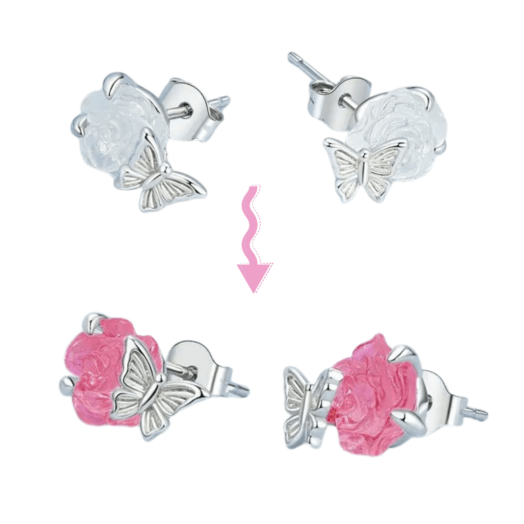 Kolczyki Kryształowe Róże zmieniające kolor srebro i  białe złoto