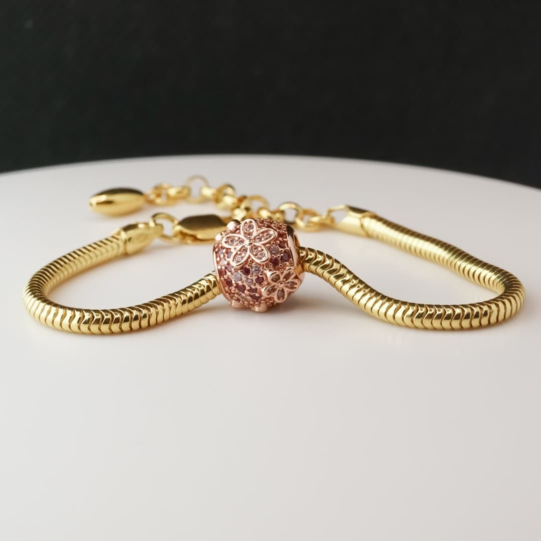 Charms Srebro 925 Kwiatowa Łąka różowe złoto rose gold
