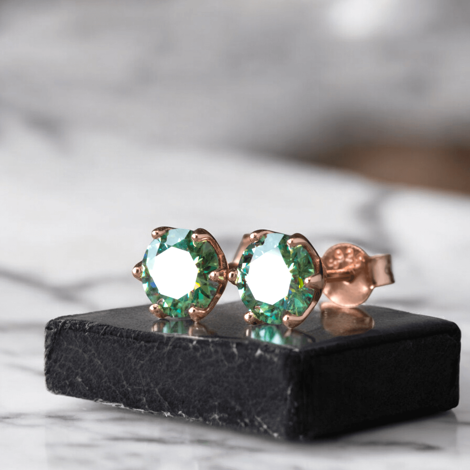 Kolczyki sztyfty z zielonym moissanitem 1 ct karat srebro różowe złoto