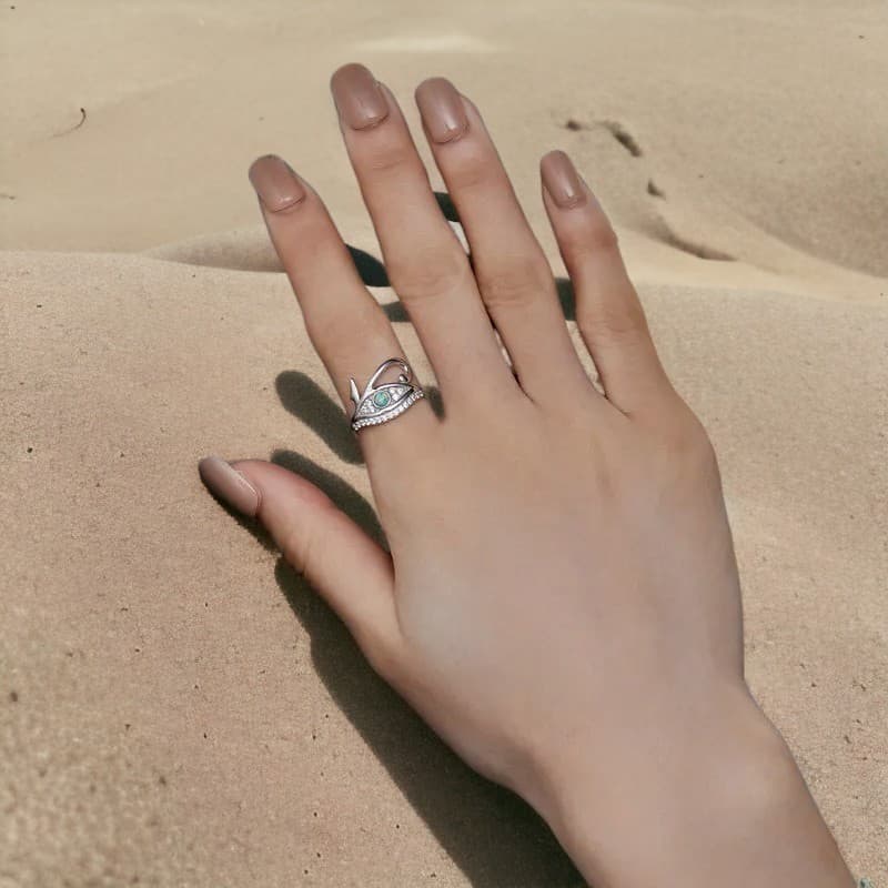 Pierścionek OKO HORUSA egipt opal piramidy srebro 925 platyna