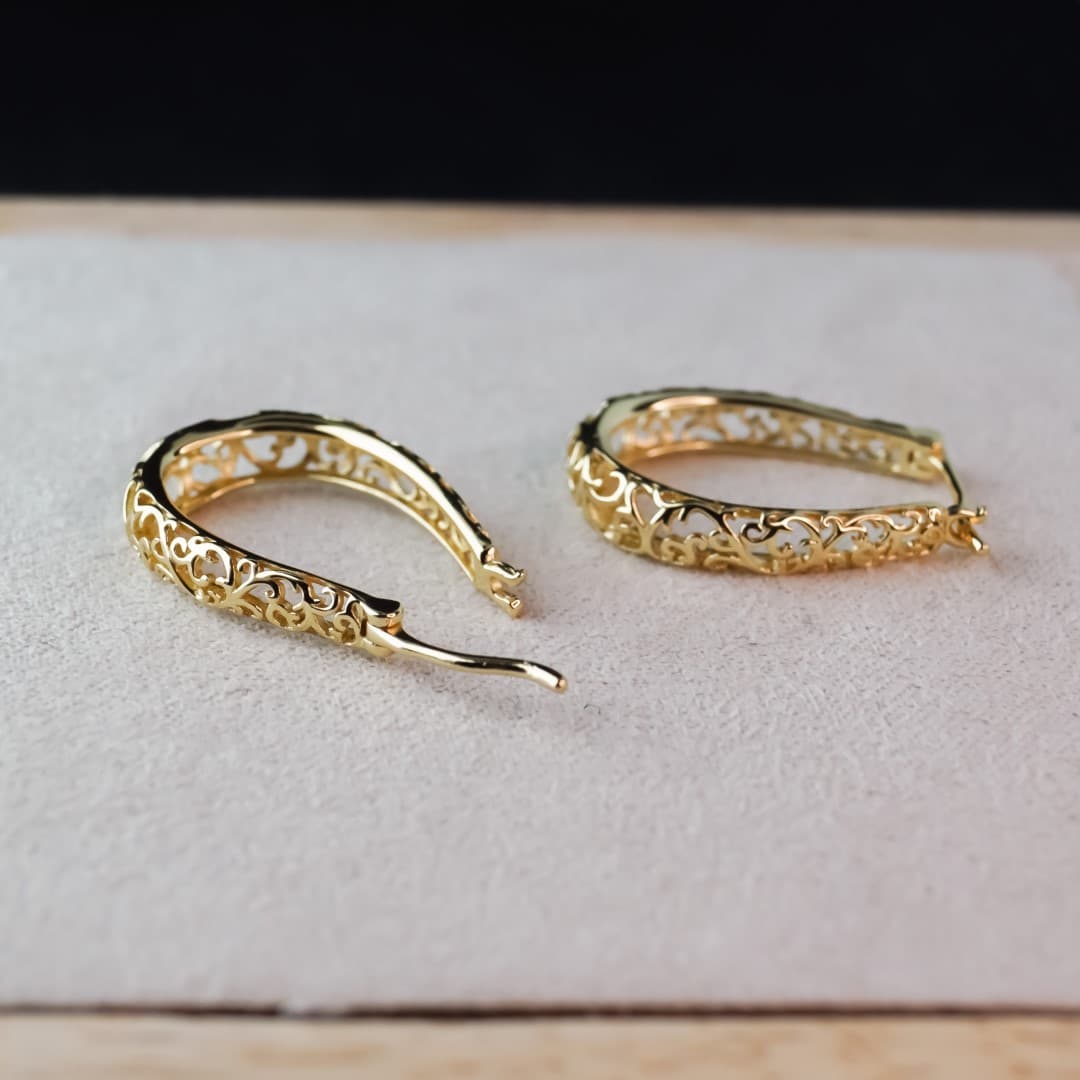 Kolczyki Vintage Winorośl srebro 925 pokryte 18 karatowym złotem Retro