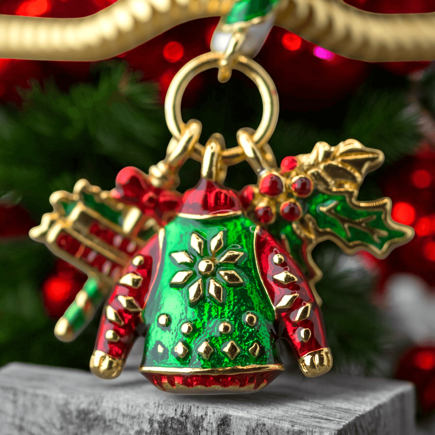 Charms ŚWIĄTECZNY jemioła sweter potrójny złoty srebro 925