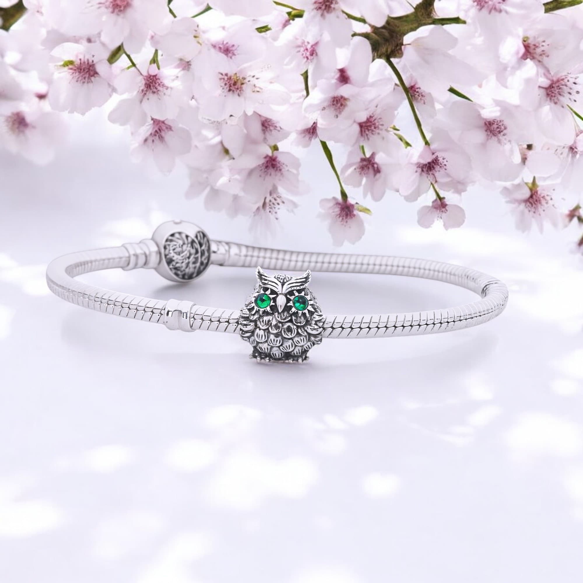 Charms zawieszka Sówka Puchacz srebro 925 opal zielony sowa