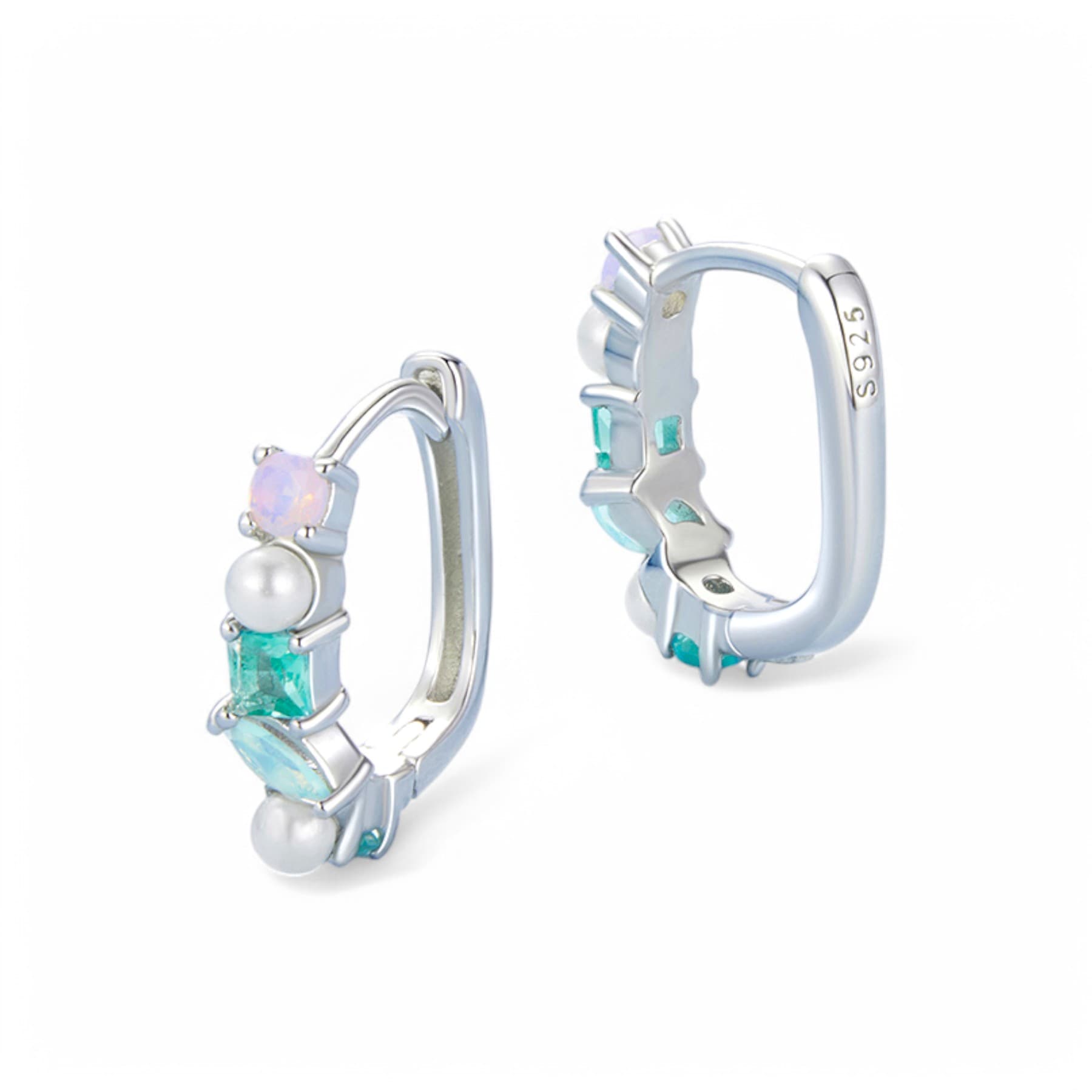 Delikatne Kolczyki Tęczowe kwadrat koła srebro 925 perła opal