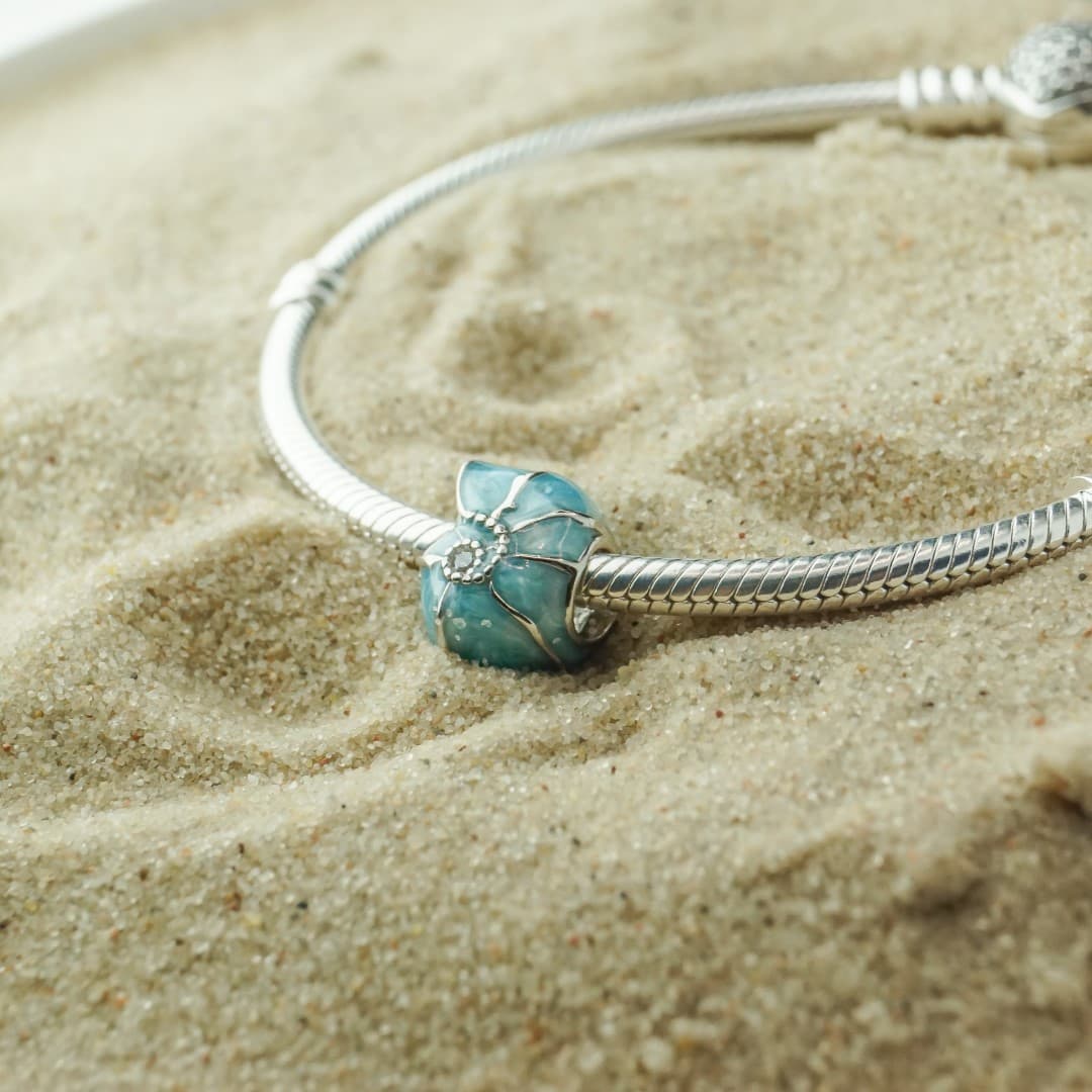 Błękitna muszla ocean  charms do Pandora srebro 925
