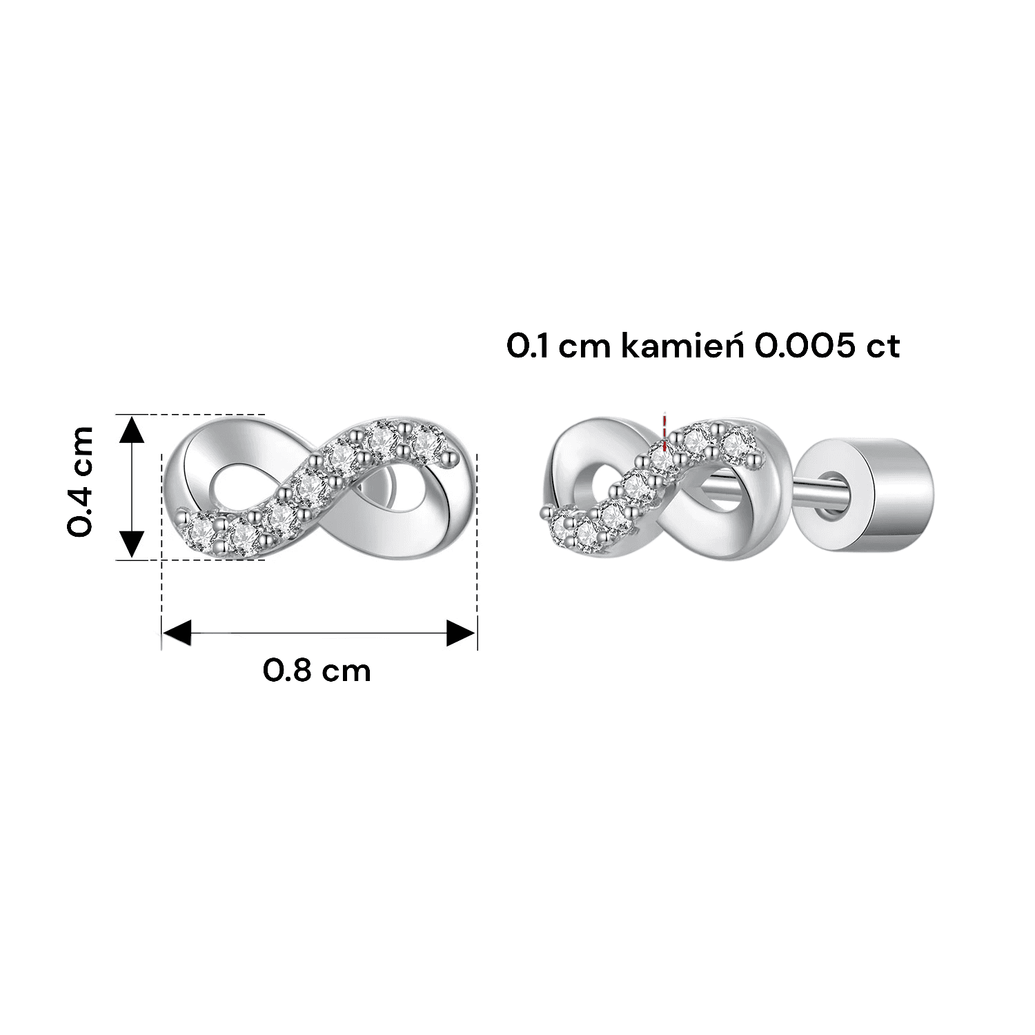 Kolczyki NIESKOŃCZONA MIŁOŚĆ moissanit sztyft brylant srebro walentynki