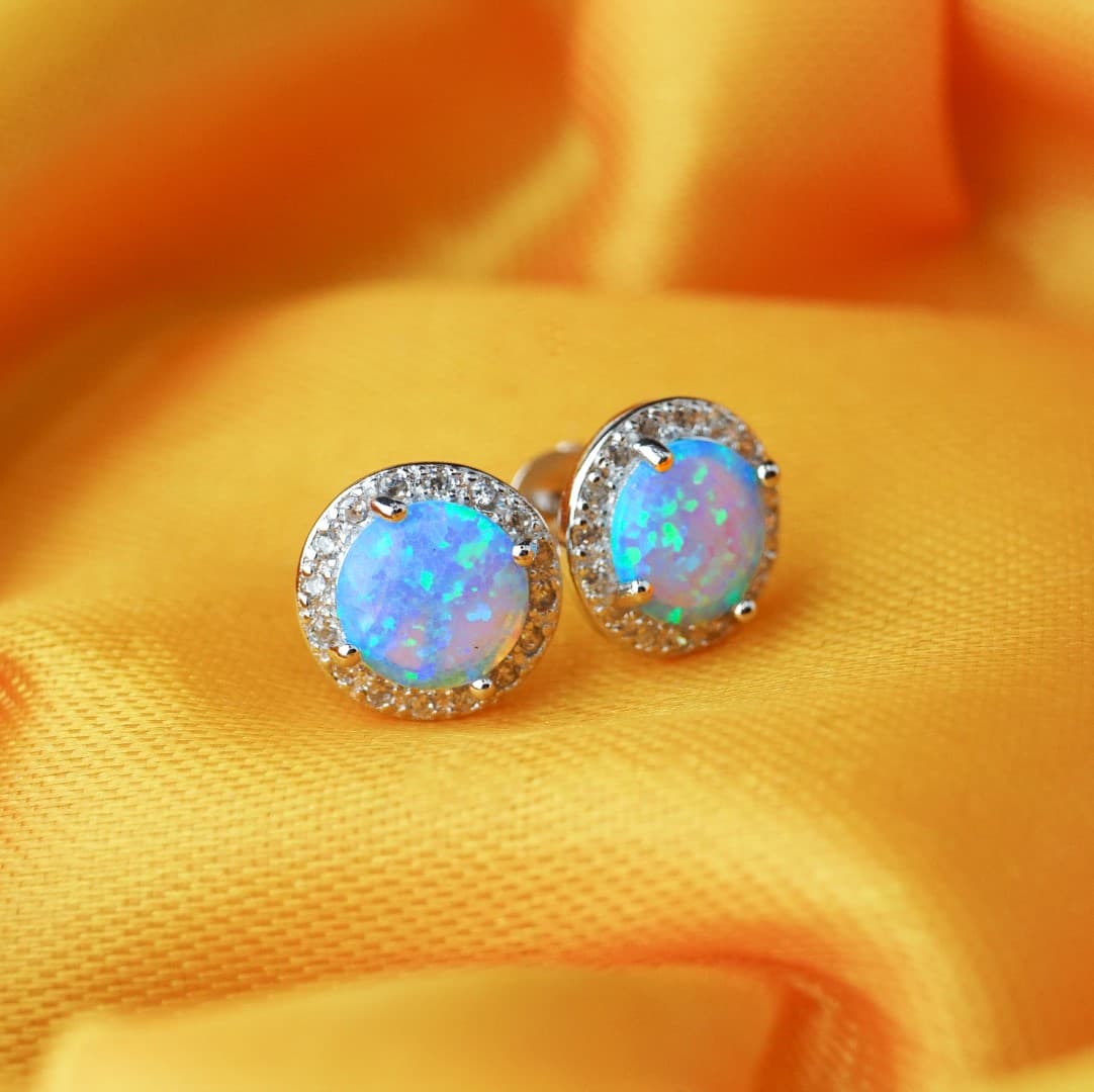 Opalizujące kolczyki srebro 925 opal