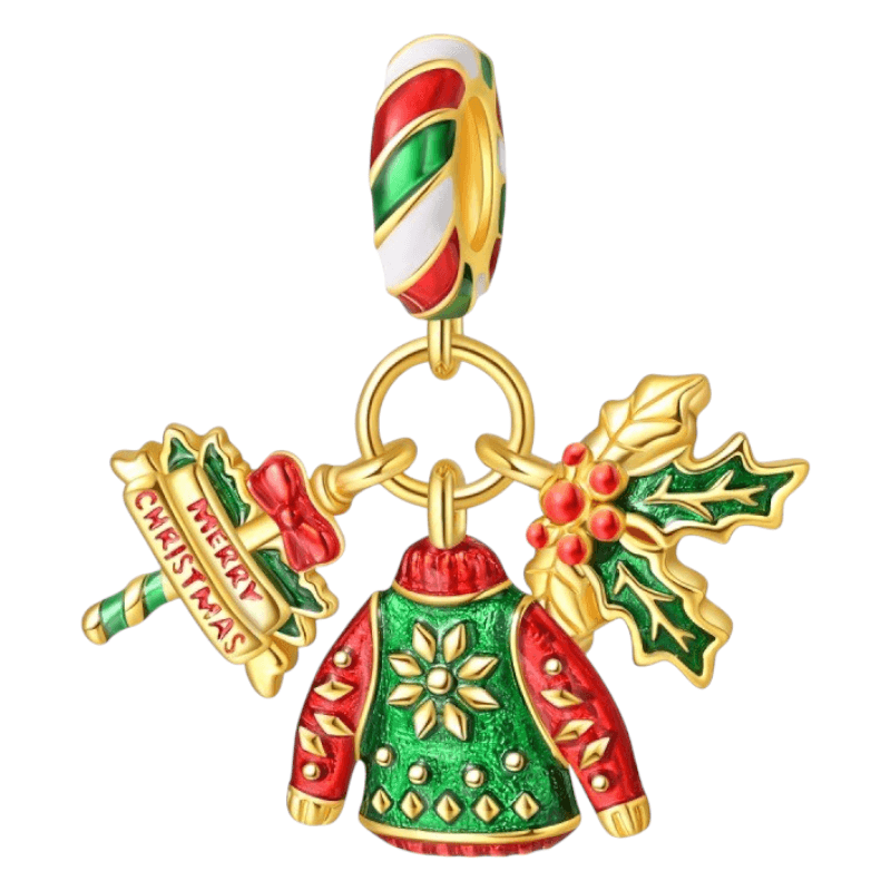 Charms ŚWIĄTECZNY jemioła sweter potrójny złoty srebro 925