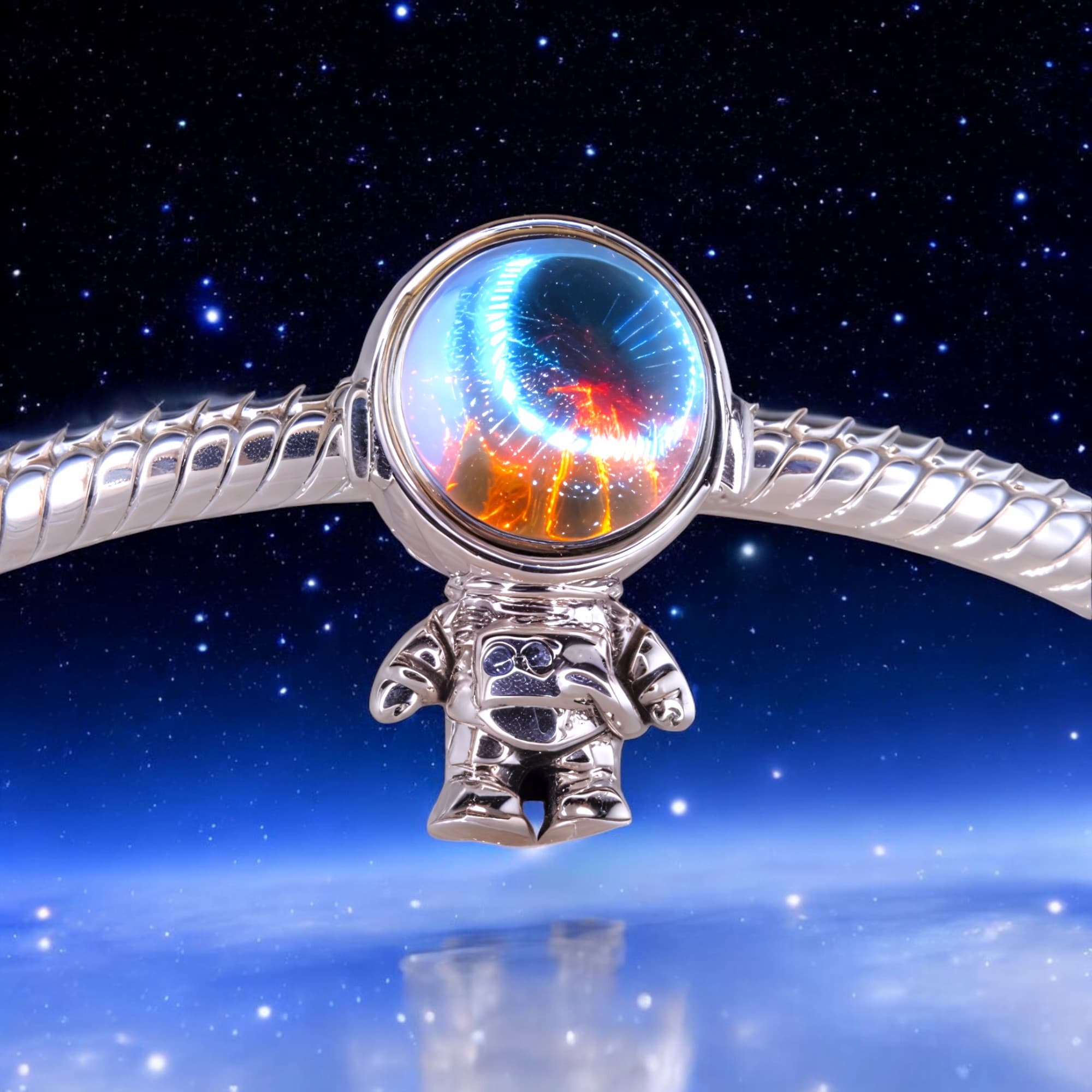 Charms zawieszka Astronauta srebro 925 kosmonauta kamień księżycowy