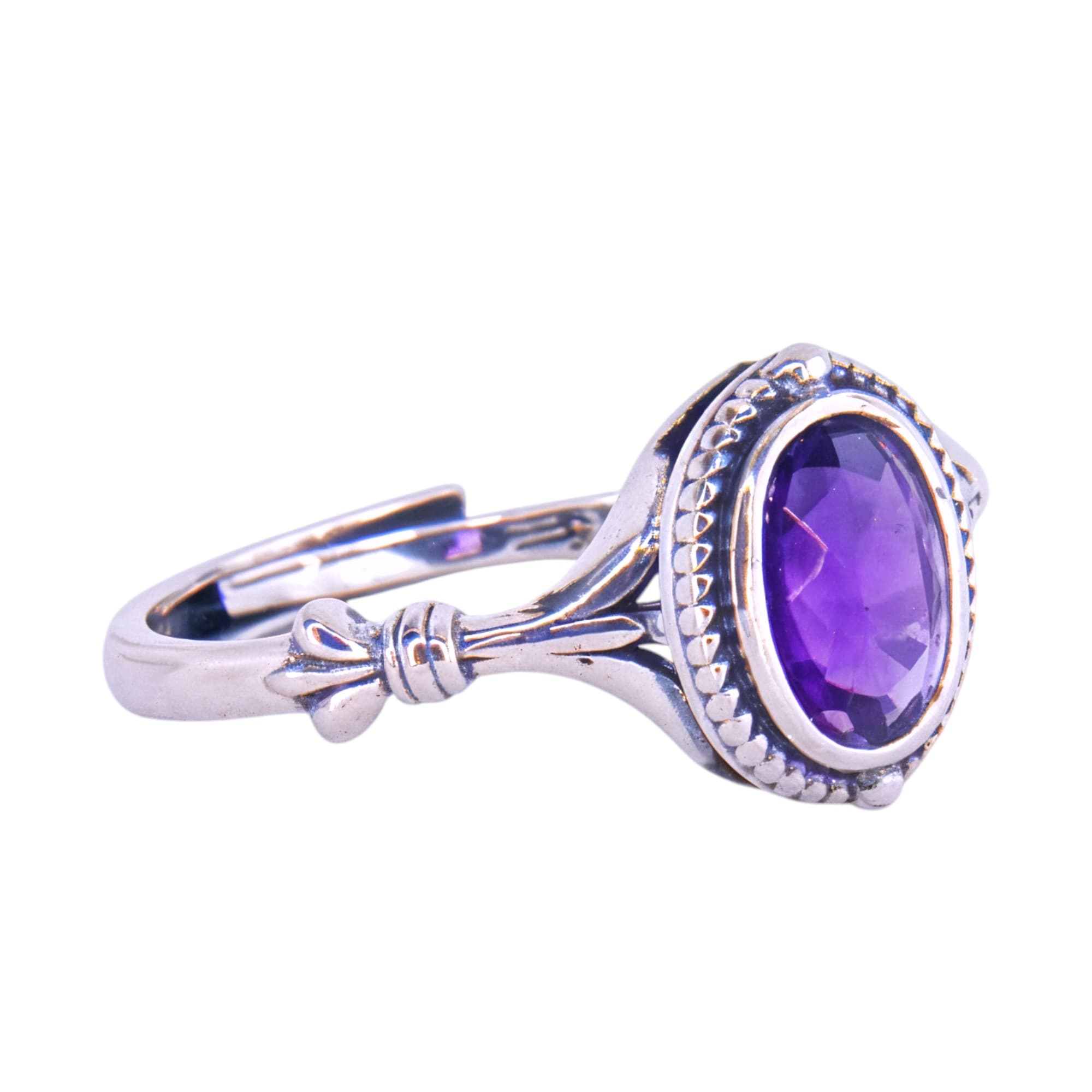 Pierścionek z naturalnym ametystem srebro 925 vintage