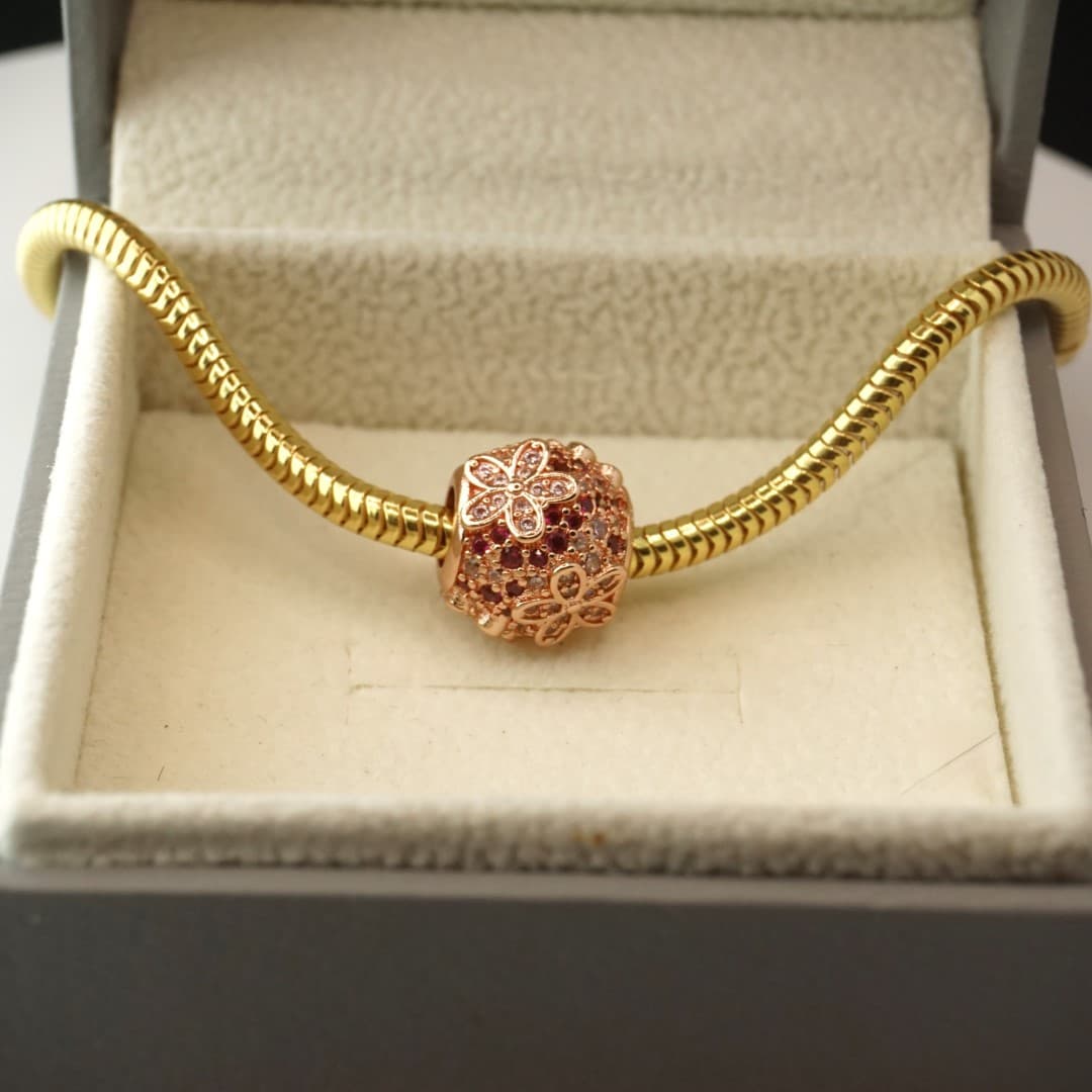 Charms Srebro 925 Kwiatowa Łąka różowe złoto rose gold