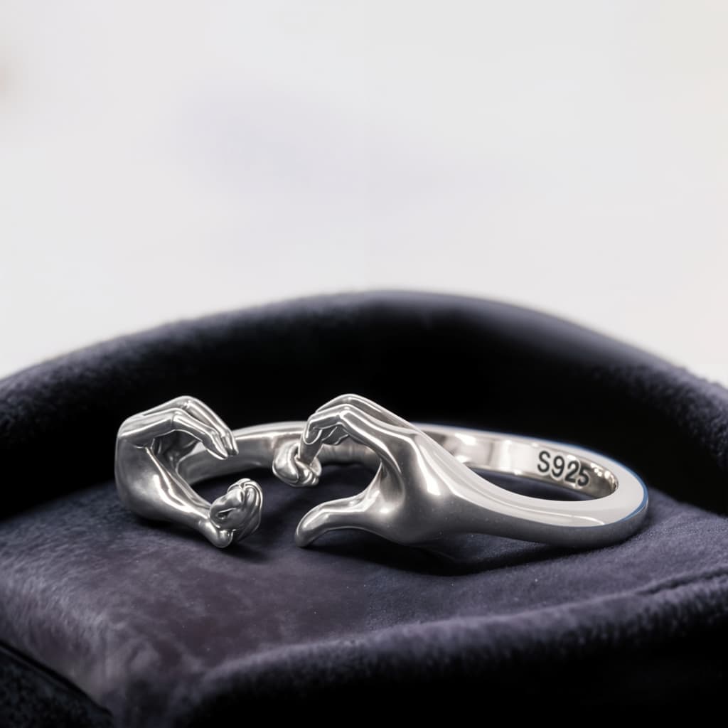 Pierścionek DŁONIE W KSZTAŁCIE SERCA srebro 925 miłość walentynki zakochani love