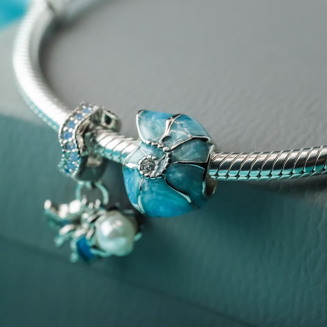 Błękitna muszla ocean  charms do Pandora srebro 925