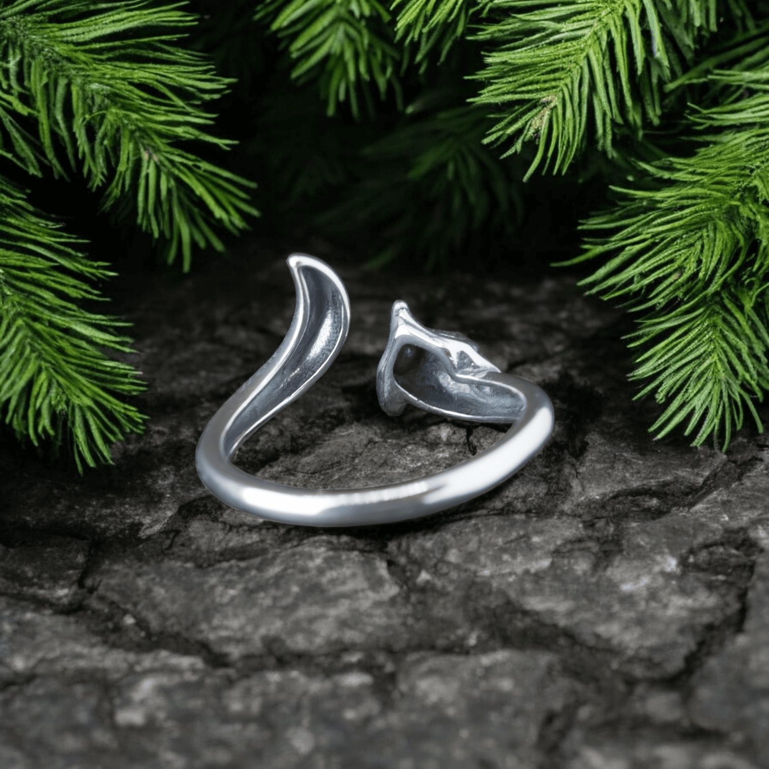 Pierścionek LIS srebro 929 regulowany zwierzęta lasu