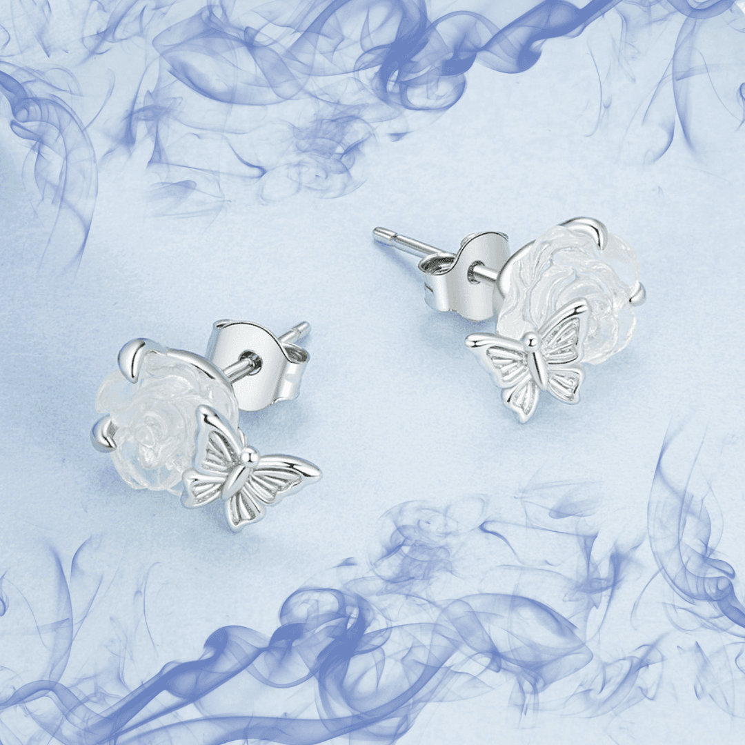 Kolczyki Kryształowe Róże zmieniające kolor srebro i  białe złoto