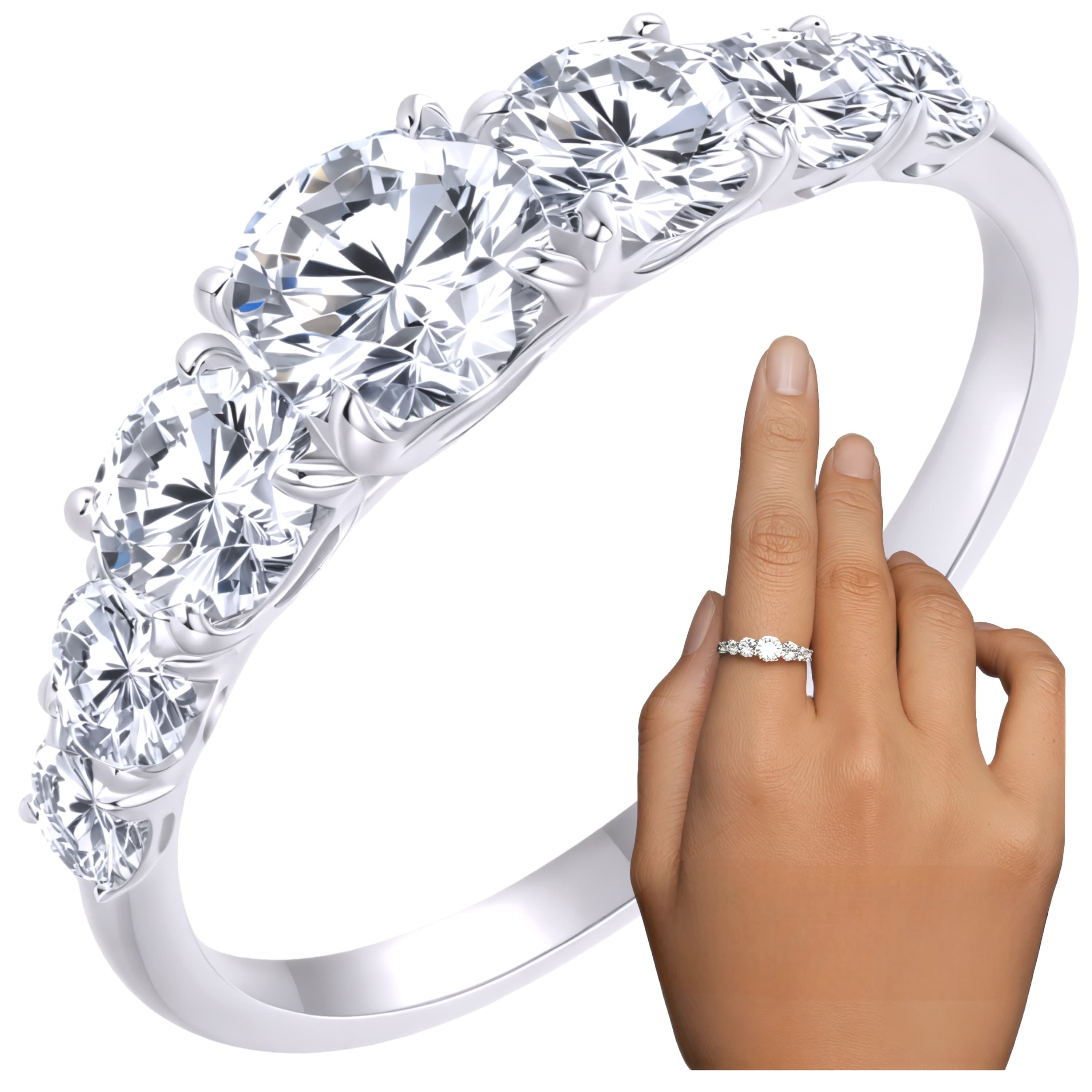 Srebrny pierścionek z moissanitami 1,12 ct kaskada 7 kamieni moissanit