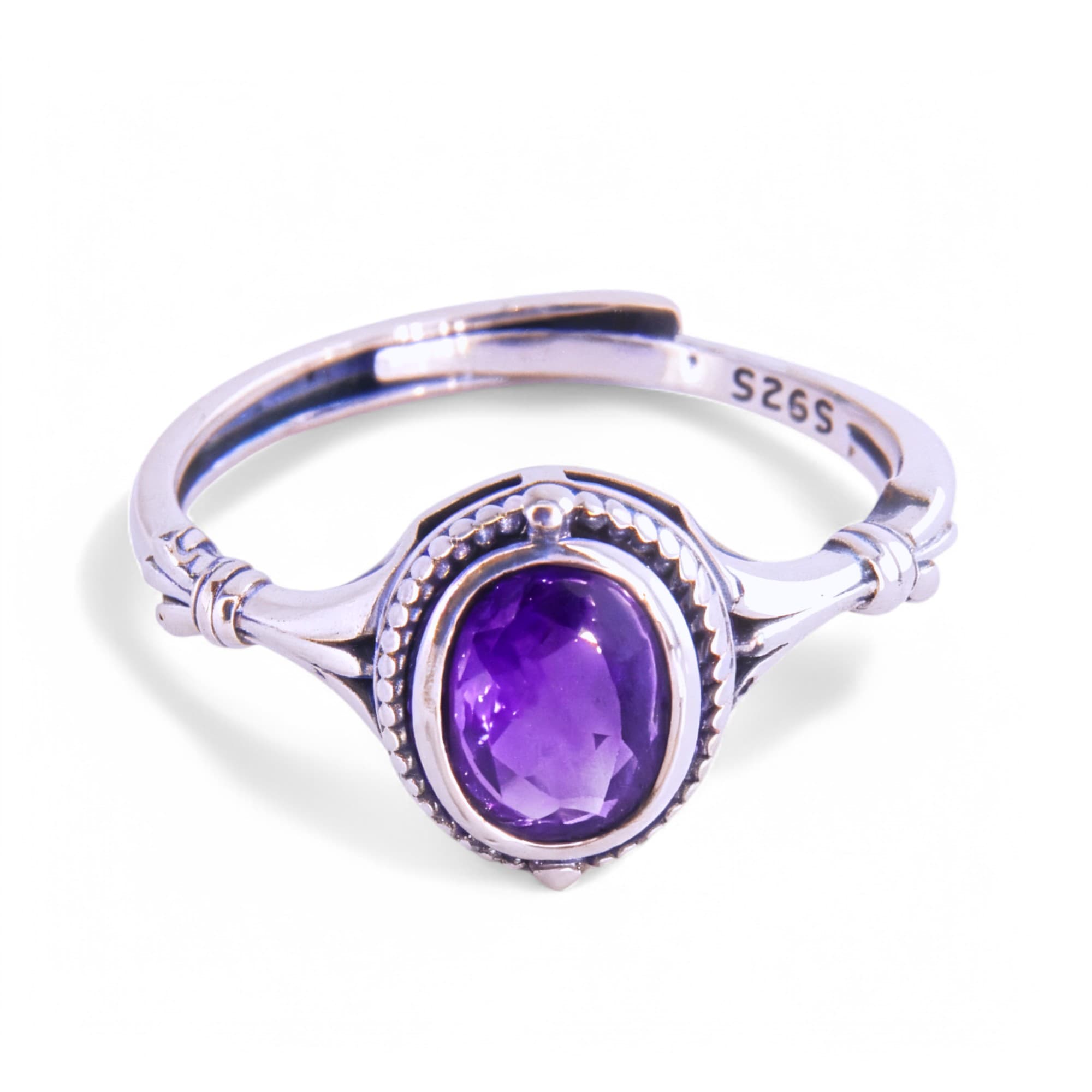 Pierścionek z naturalnym ametystem srebro 925 vintage