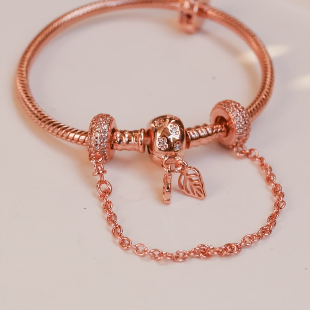 Łańcuszek zabezpieczający z gwintem srebro 925 różowe złoto rose gold