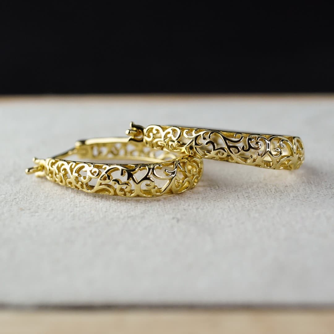 Kolczyki Vintage Winorośl srebro 925 pokryte 18 karatowym złotem Retro