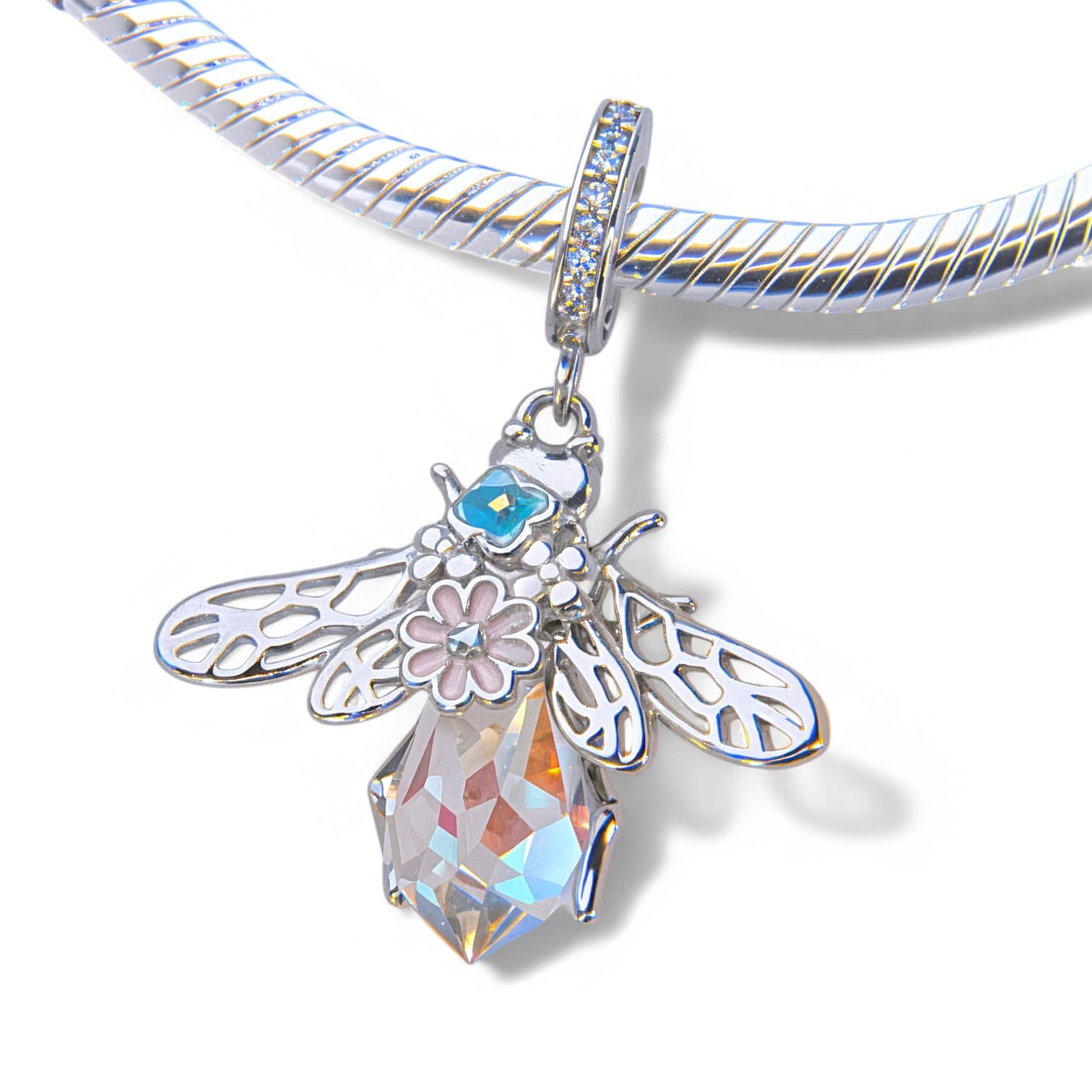 Charms zawieszka Kryształowy owad srebro 925 pszczoła