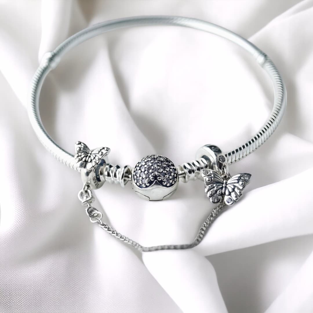 Łańcuszek zabezpieczający do bransoletki Pandora Motyle srebro 925 platyna