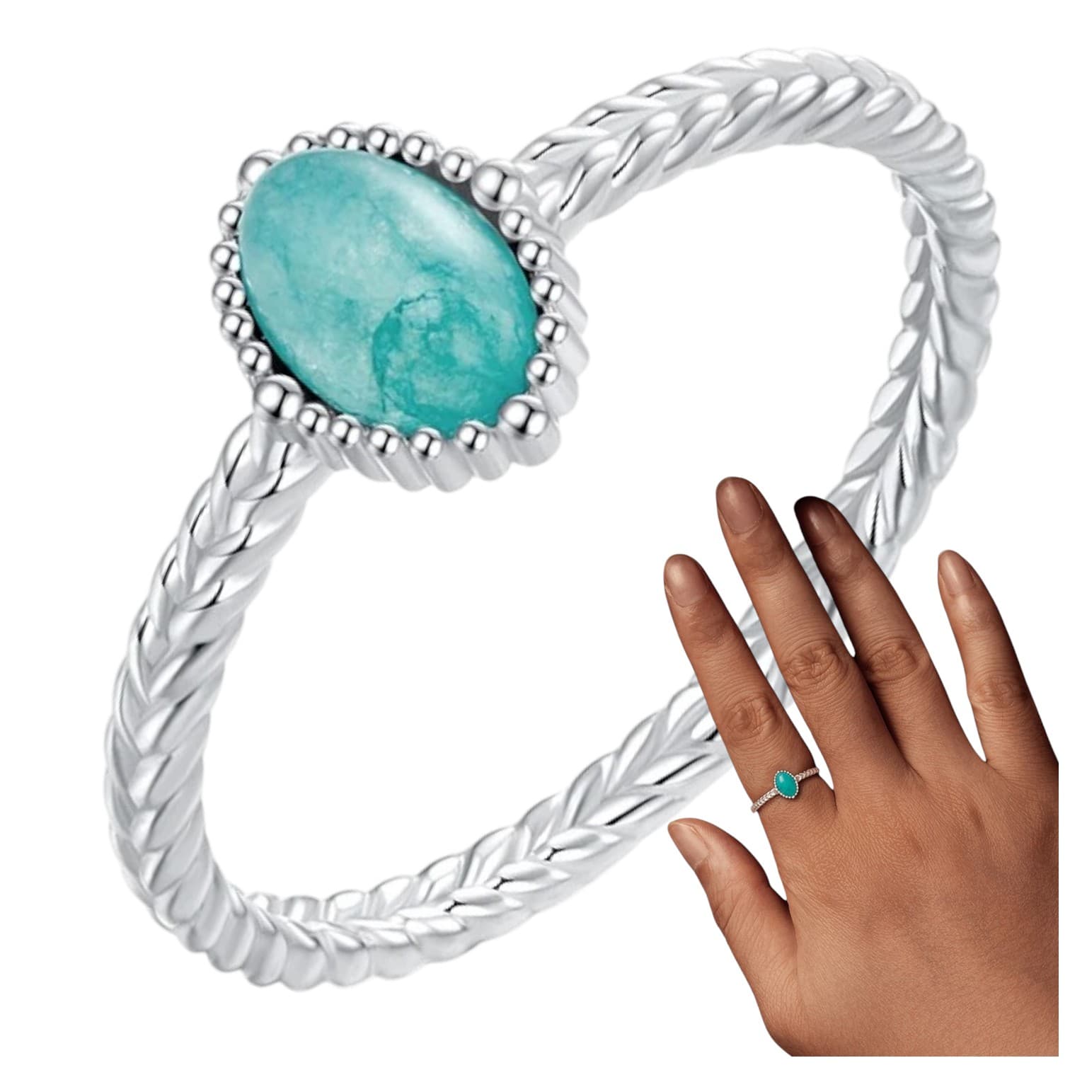 Pierścionek z naturalnym AMAZONITEM ZIELONY srebro 925 białe złoto