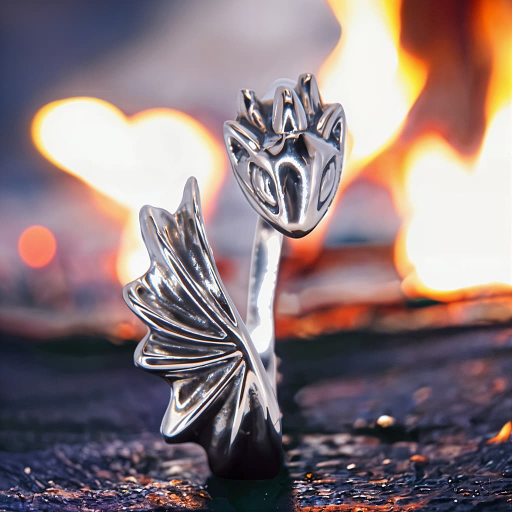 Pierścionek Smok Fantasy regulowany srebro 925