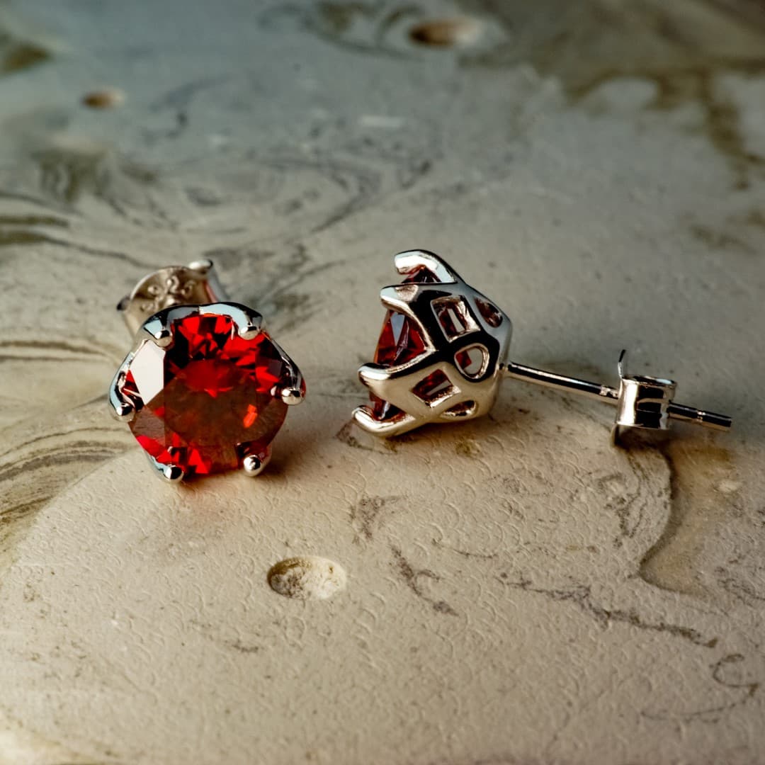 Kolczyki sztyft czerwone Rubin  Moissanit diament laboratoryjny diament