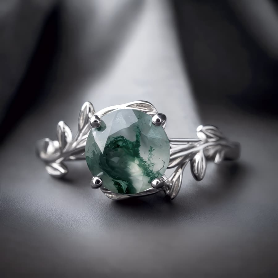 Pierścionek AGAT MCHOWY srebro 925 zielony regulowany