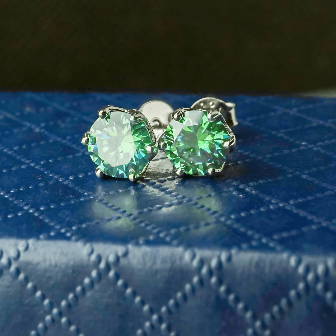 Kolczyki z diamentem Moissanite zielono niebieski Srebro 925 Moissanit