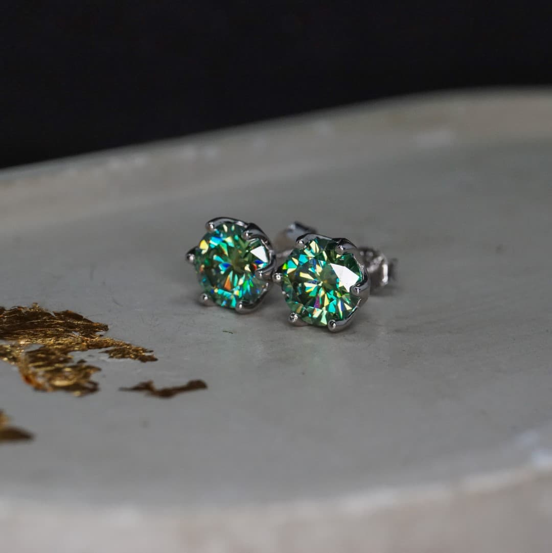 Kolczyki z diamentem Moissanite zielono niebieski Srebro 925 Moissanit