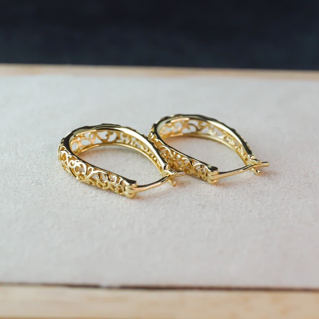 Kolczyki Vintage Winorośl srebro 925 pokryte 18 karatowym złotem Retro