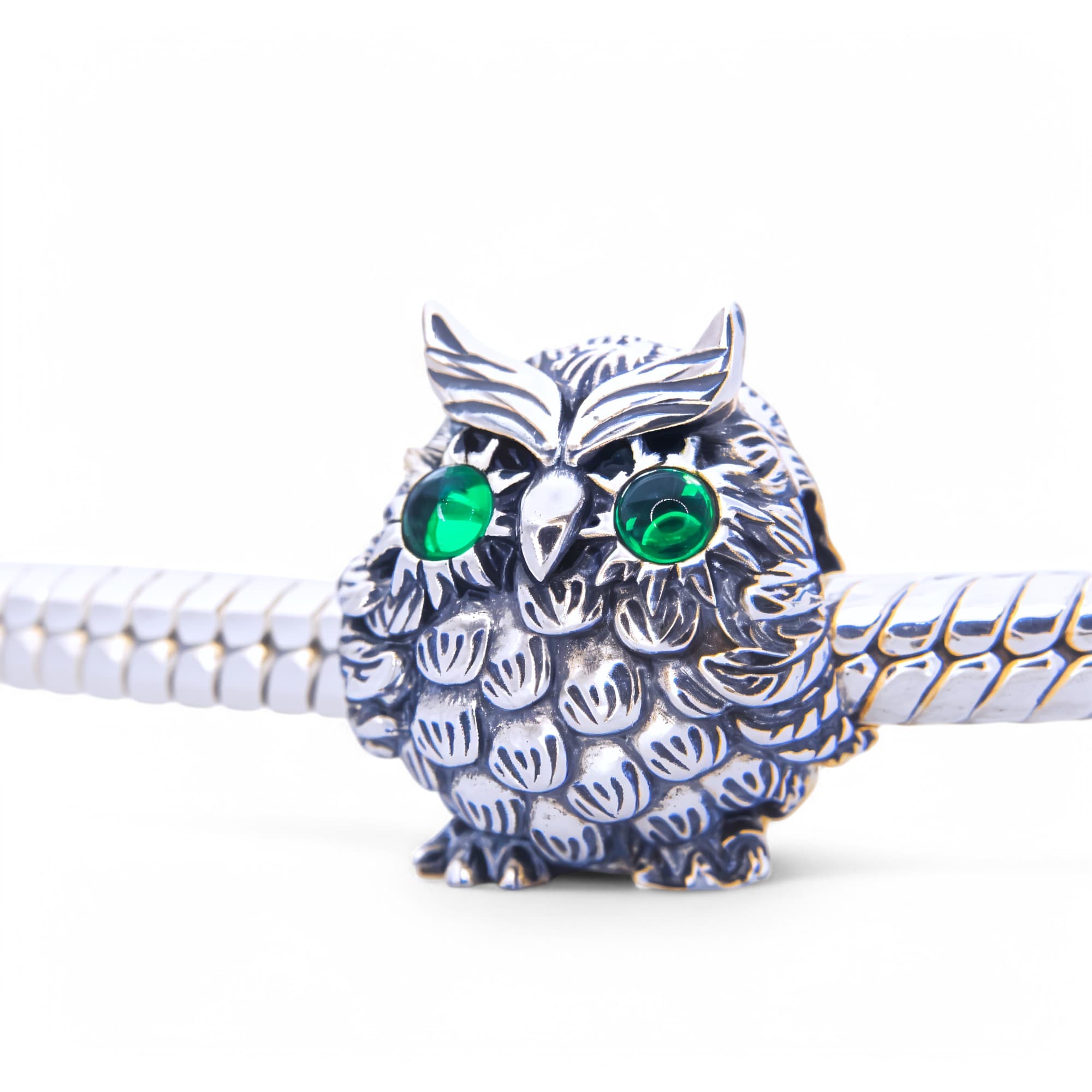 Charms zawieszka Sówka Puchacz srebro 925 opal zielony sowa