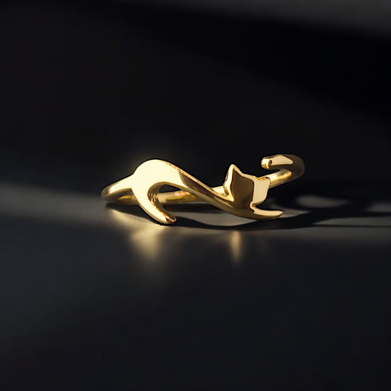 PIERŚCIONEK Z KOTKIEM srebro 925 regulowany złoto