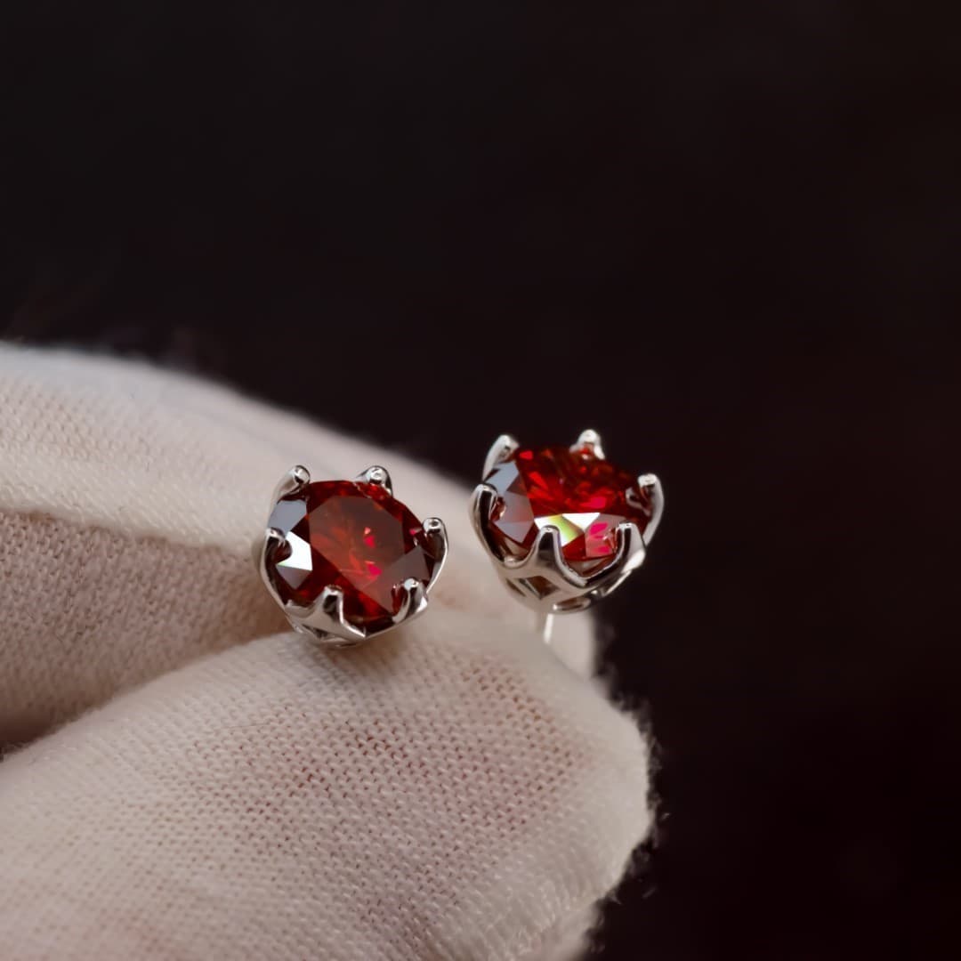 Kolczyki sztyft czerwone Rubin  Moissanit diament laboratoryjny diament
