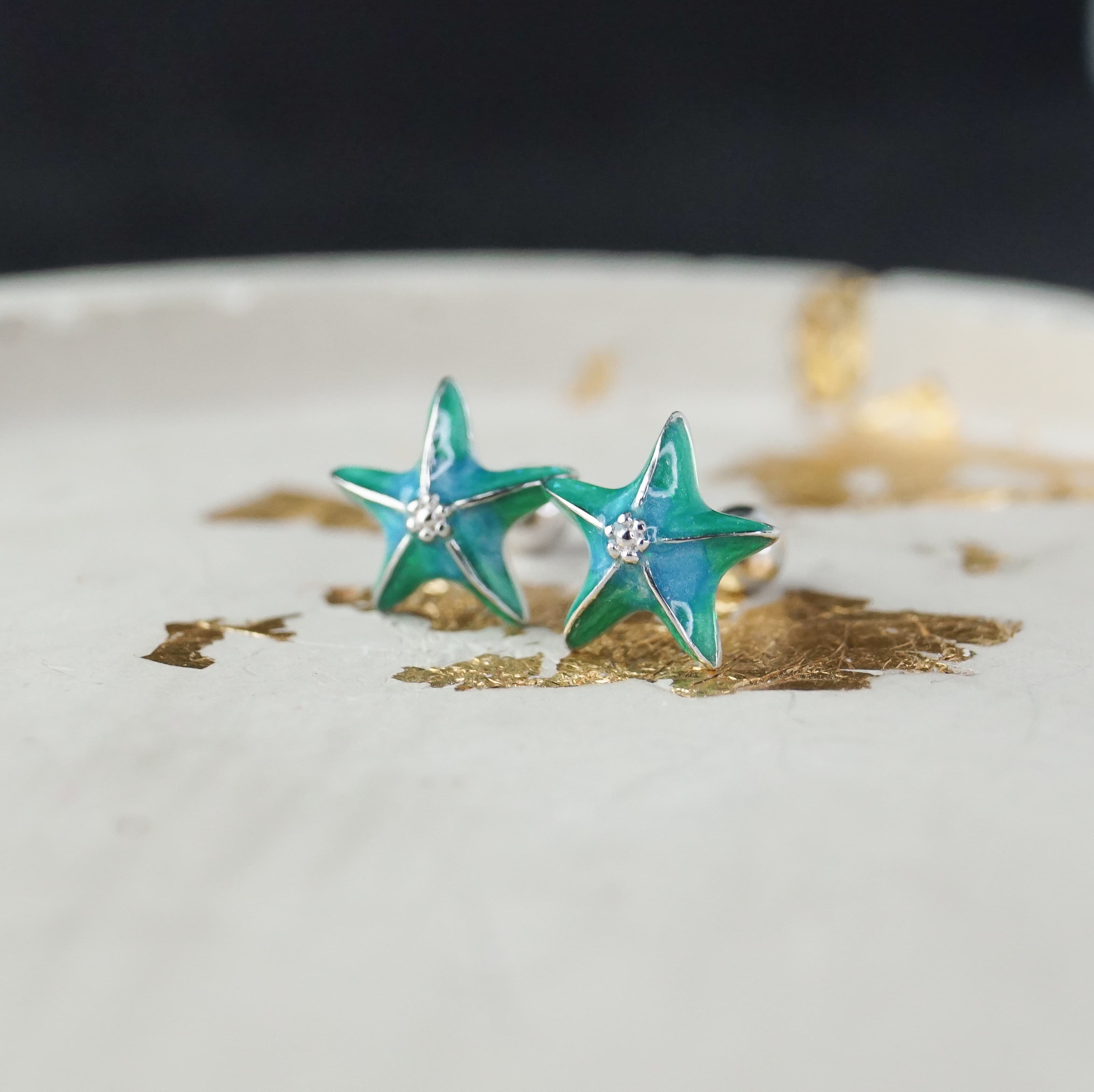 Małe kolczyki srebro 925 oceaniczna rozgwiazda sztyft wakacyjna
