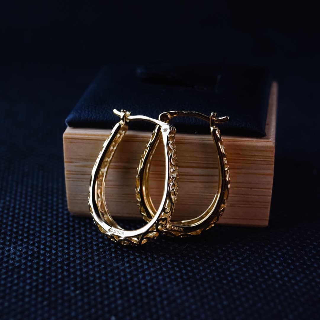 Kolczyki Vintage Winorośl srebro 925 pokryte 18 karatowym złotem Retro