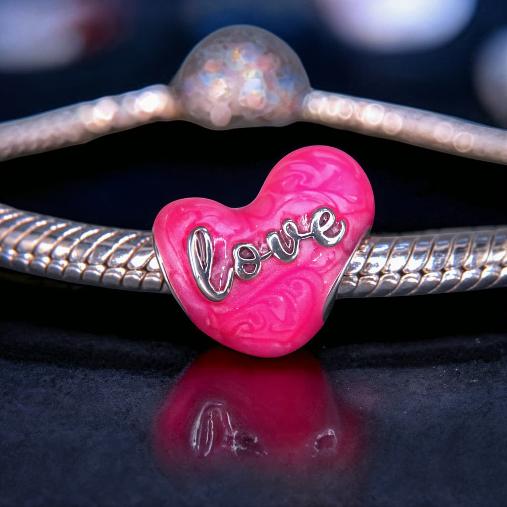 Charms RÓŻOWE LOVE  srebro 925 serce miłość walentynki kocham cię