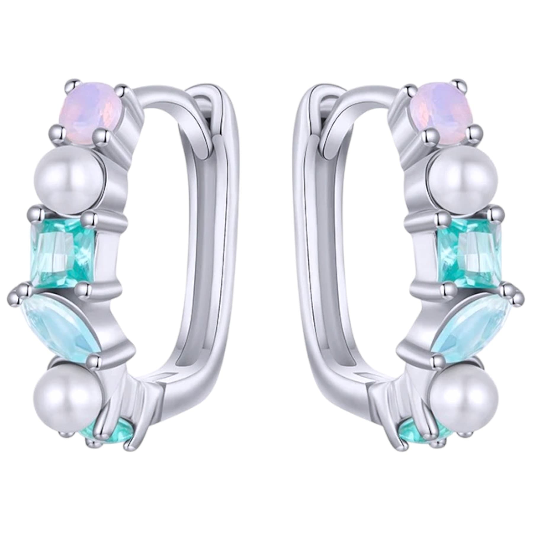 Delikatne Kolczyki Tęczowe kwadrat koła srebro 925 perła opal