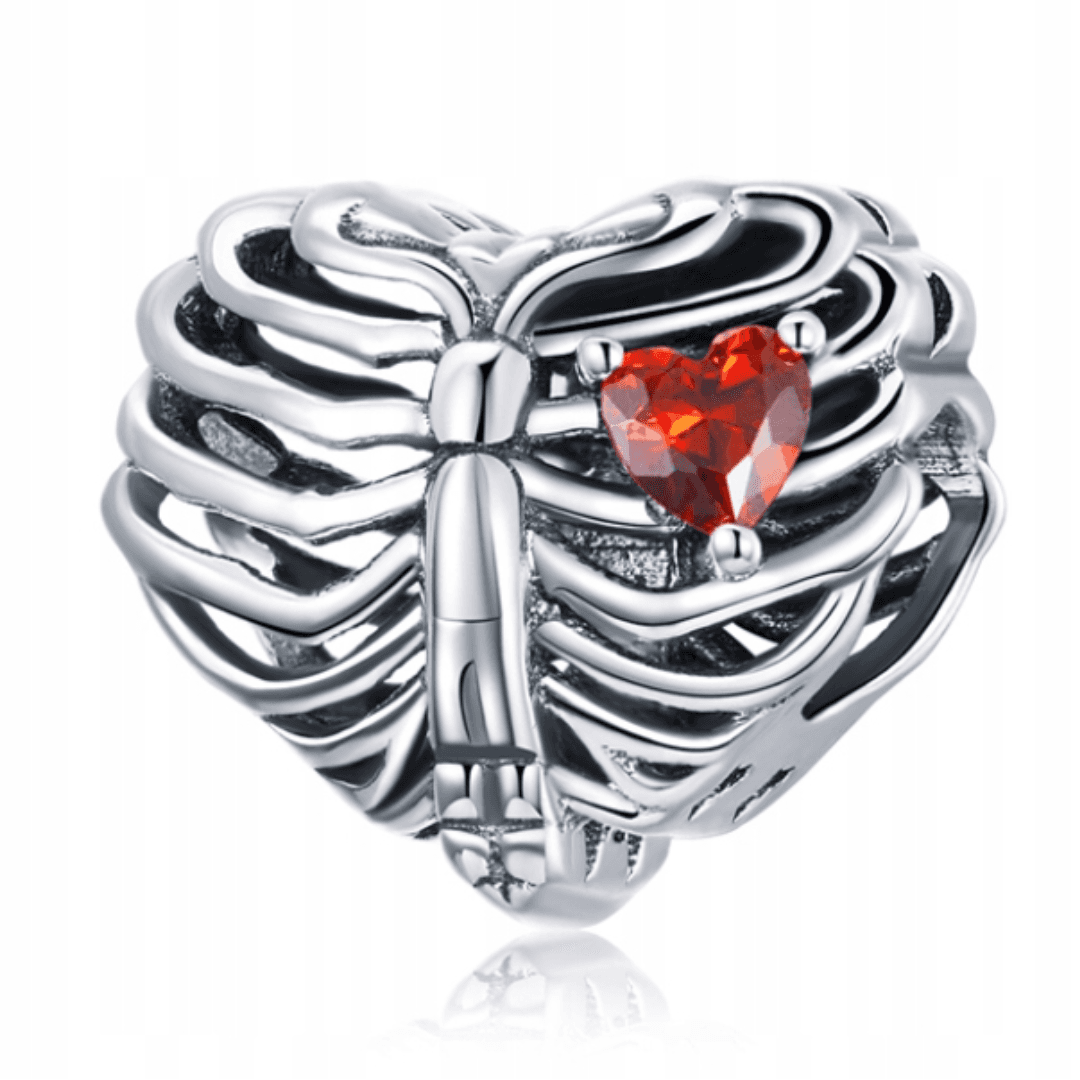 Charms Bijące Serce srebro 925 Halloween sercew klatce piersiowej