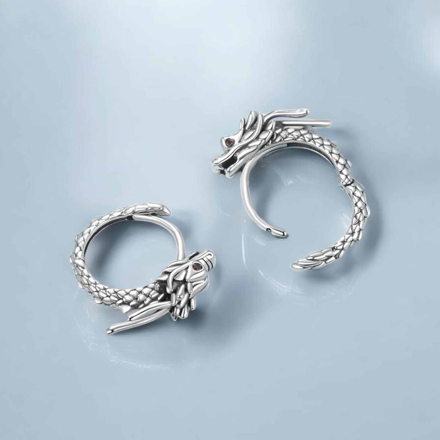 Kolczyki SMOK vintage srebro 925 kółka gotic punk