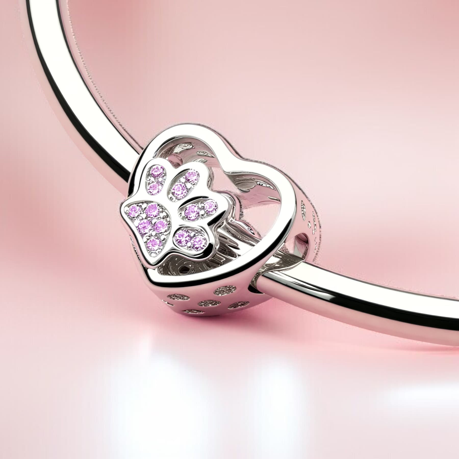Charms ŁAPKA srebro 925 kot pies łapa różowe cyrkonie