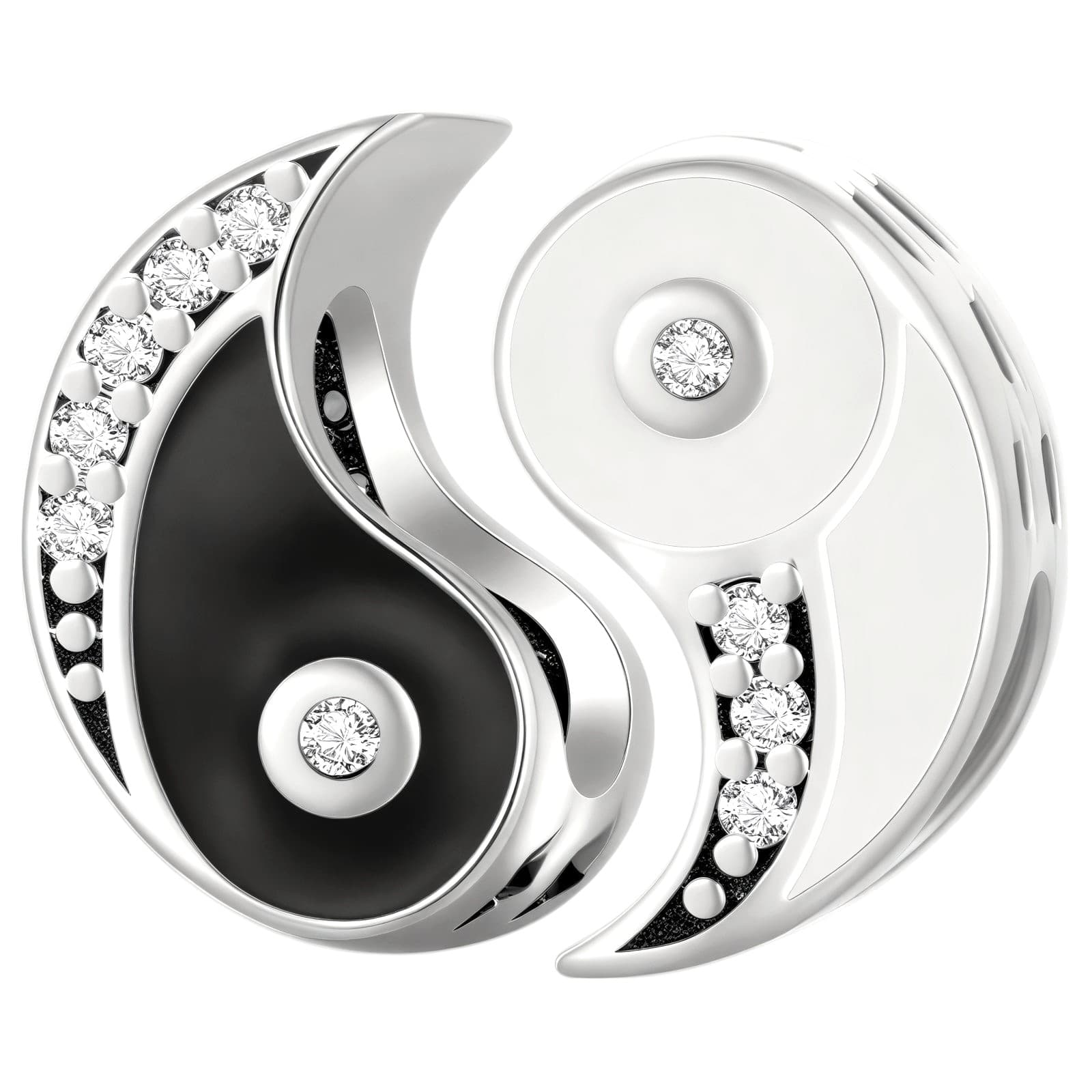 Srebrny charms Yin Yang Taiji-Bagua - 2 rozłączne zawieszki pokryte białym złotem