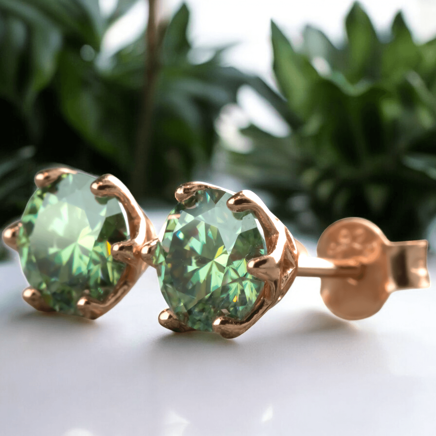 Kolczyki sztyfty z zielonym moissanitem 1 ct karat srebro różowe złoto