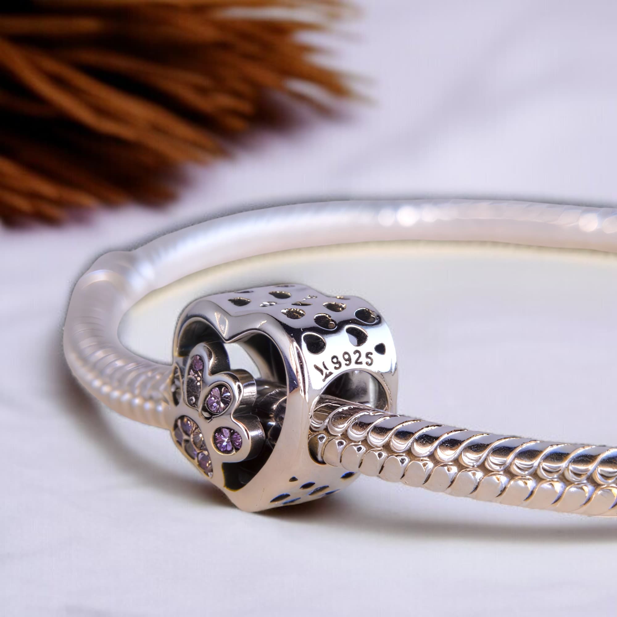 Charms ŁAPKA srebro 925 kot pies łapa różowe cyrkonie